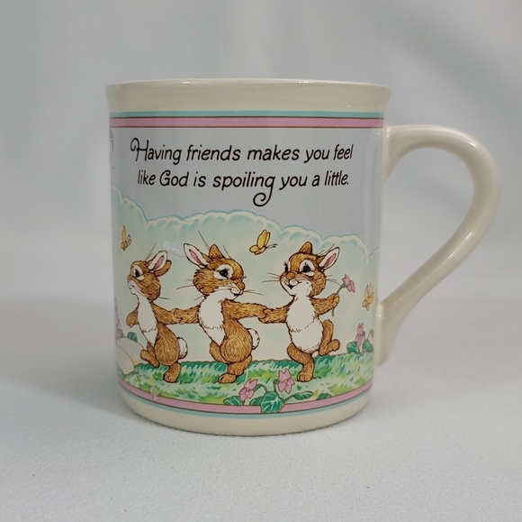 Vtg Hallmark Mug Mates Friendship Bunny Rabbits Squirrel Birds Mug And Lid - Picture 2 of 16